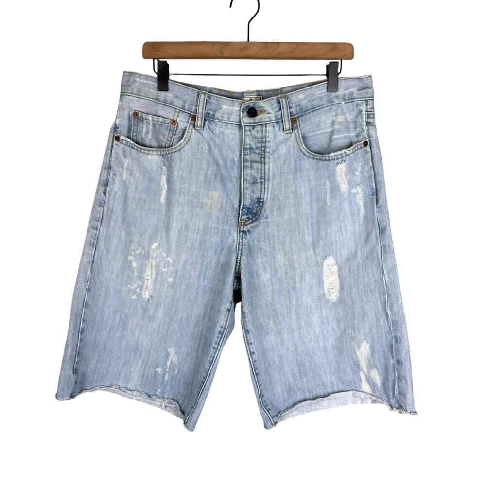 Old Navy Y2K Distressed Light Wash Paint Splatter 100% Cotton Denim Shorts Jorts